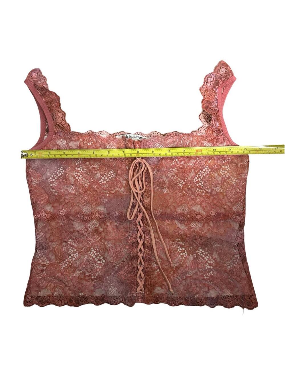Y2K Leigh Bantivoglio Lace Corset Crop Top Pink Lace Up Womens Medium - Picture 5 of 6